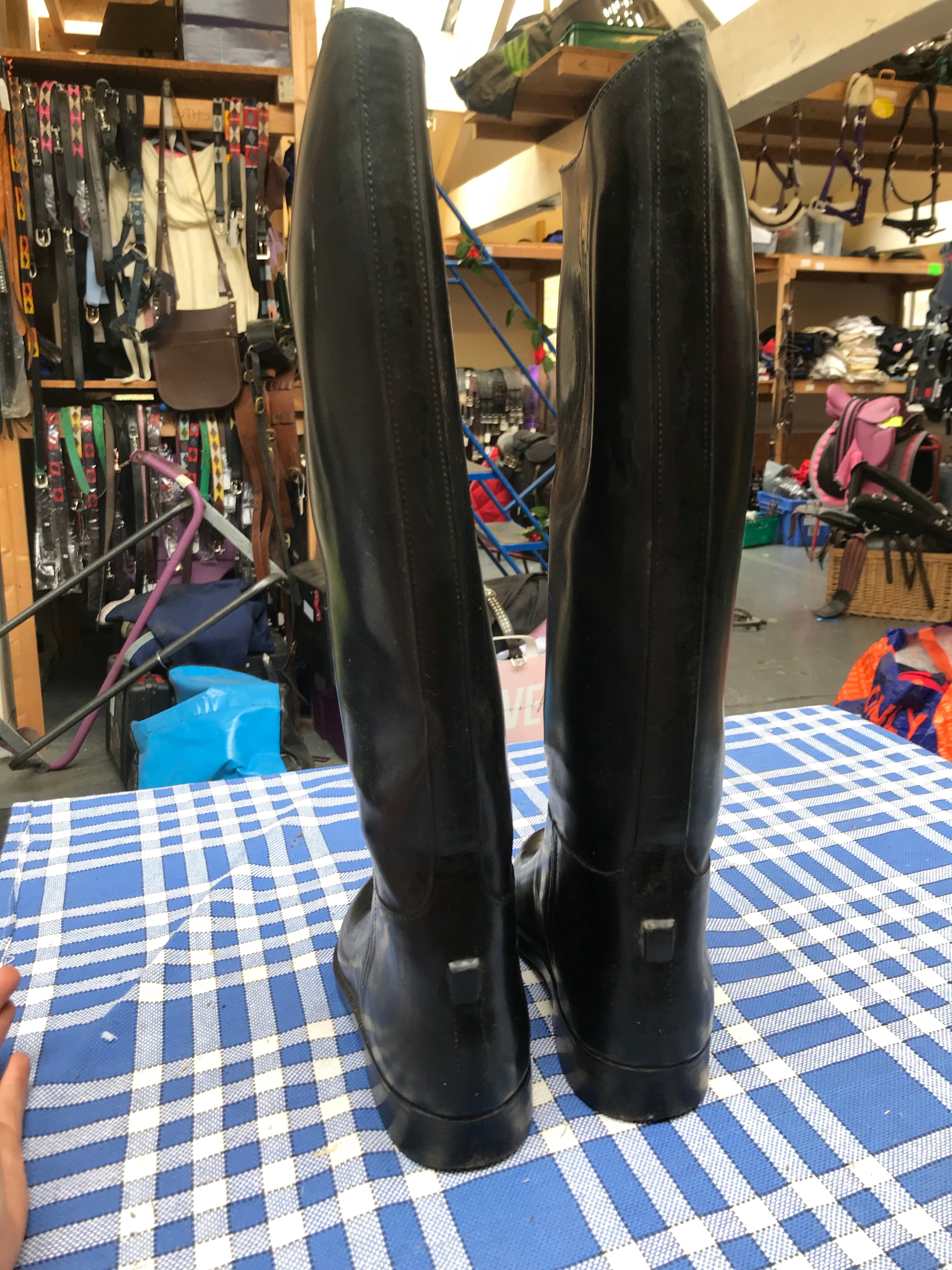 Black long rubber riding boots size 4 14 calf FREE POSTAGE