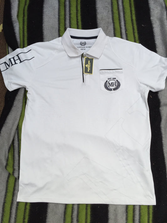 Mountain Horse white and navy blue polo t-shirt size M (12-14FREE POSTAGE