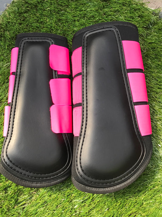 New shires full size black and bright pink brushing boots