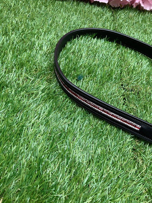 New black soft leather red blingy belt in size 10/12