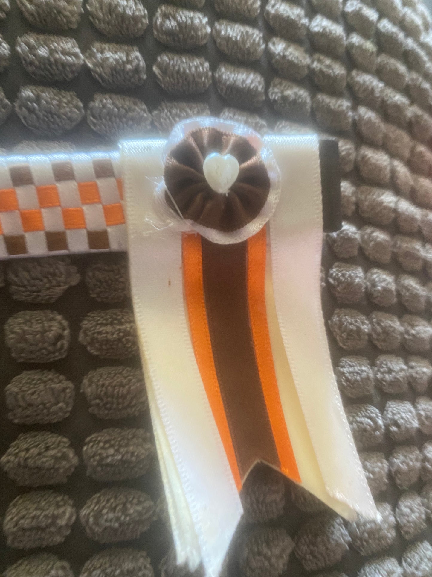 Showing browband in orange white and brown xfull black leather FREE POSTAGE🟢