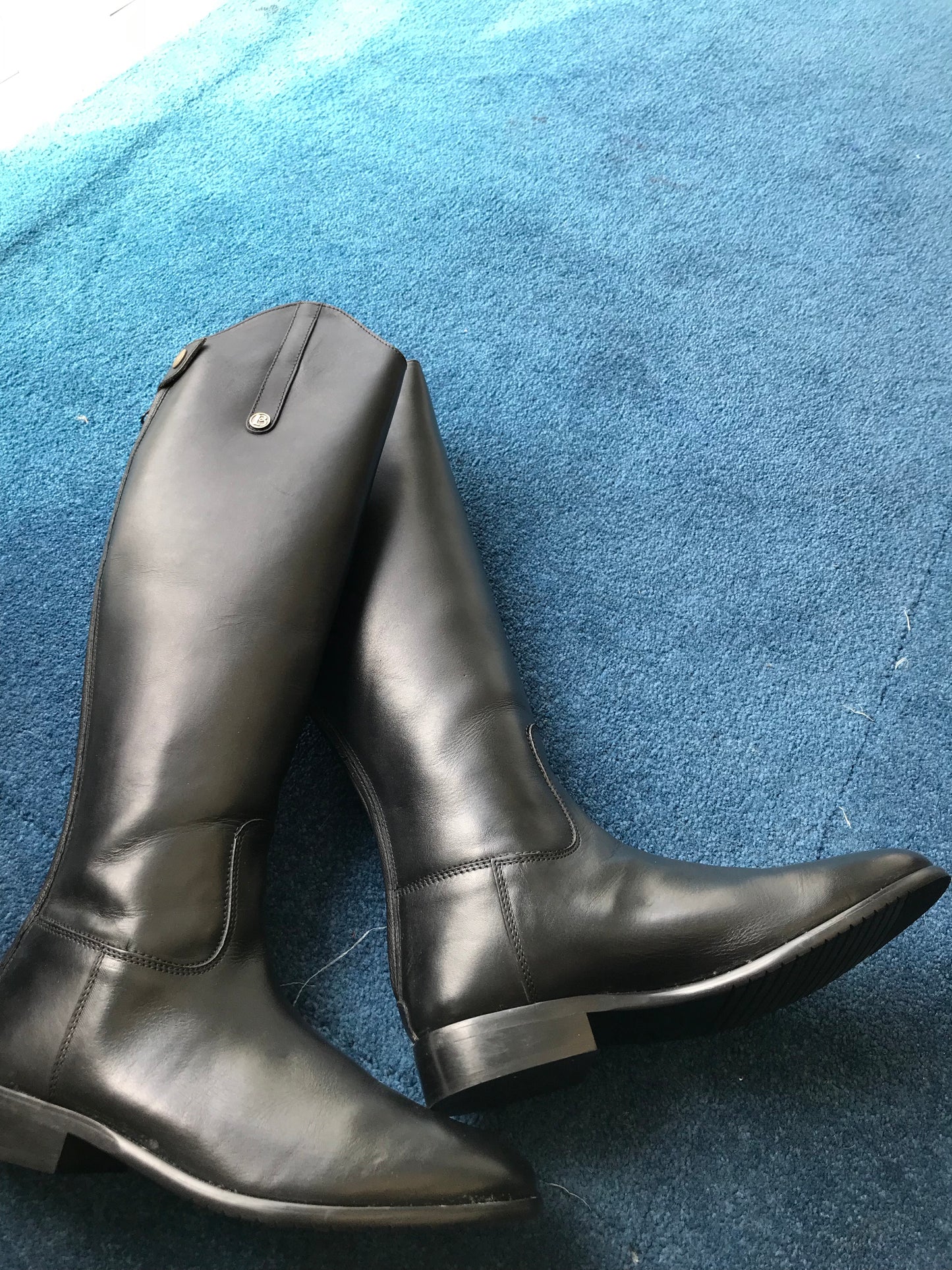 New brogini black long leather riding boots size 7 regular FREE POSTAGE✅