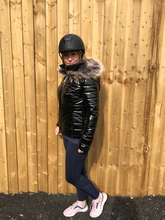 New ON THE HOOF wet look coat with fluffy hood FREE POSTAGE