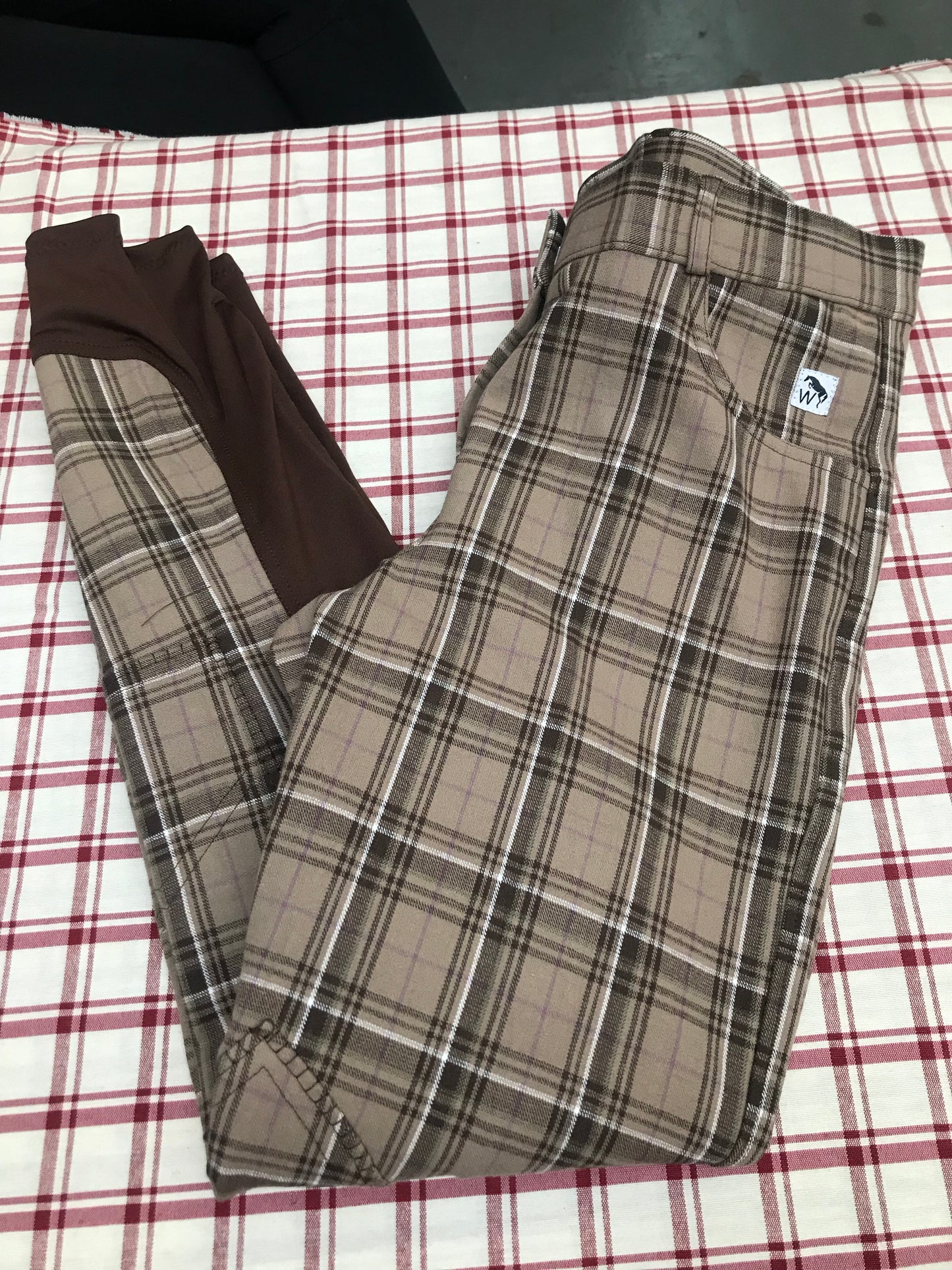 New John whittaker brown checked breeches with purple over check  size 12 FREE POSTAGE*