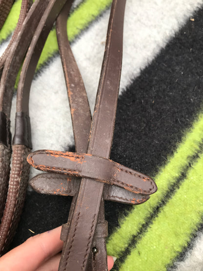 brown rubber grip reins full size FREE POSTAGE