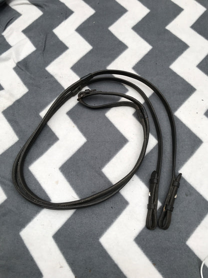 Black leather half and half reins very worn rubber FREE POSTAGE