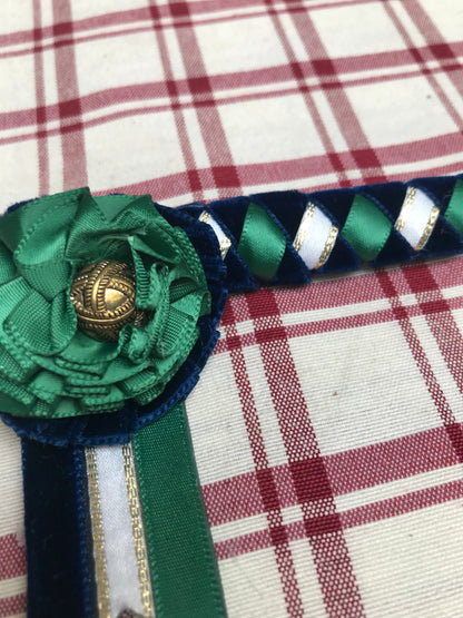 New show quest brown leather pony showing browband in green navy white and gold FREE POSTAGE 1✅