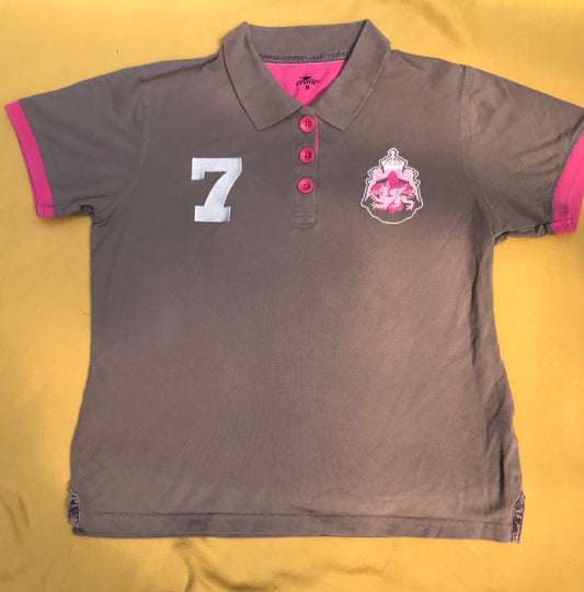 Crane Grey and Pink polo shirt Ladies size M Good Used Condition FREE POSTAGE
