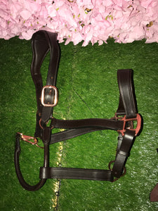 New Wow RANGE anatomical head collar in soft leather with rose gold buckles FREE POSTAGE ■