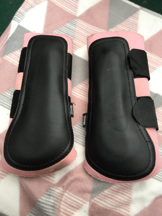 Shires full size pink and black brushing boots